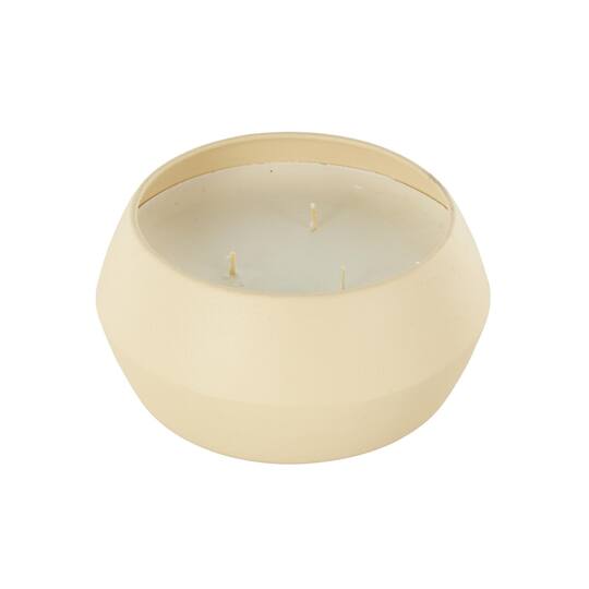 Ivory and Iris 6.25" Beige with White Wax 3 Wick Rose Blossom & Sandalwood Scented Textured Metal Candle